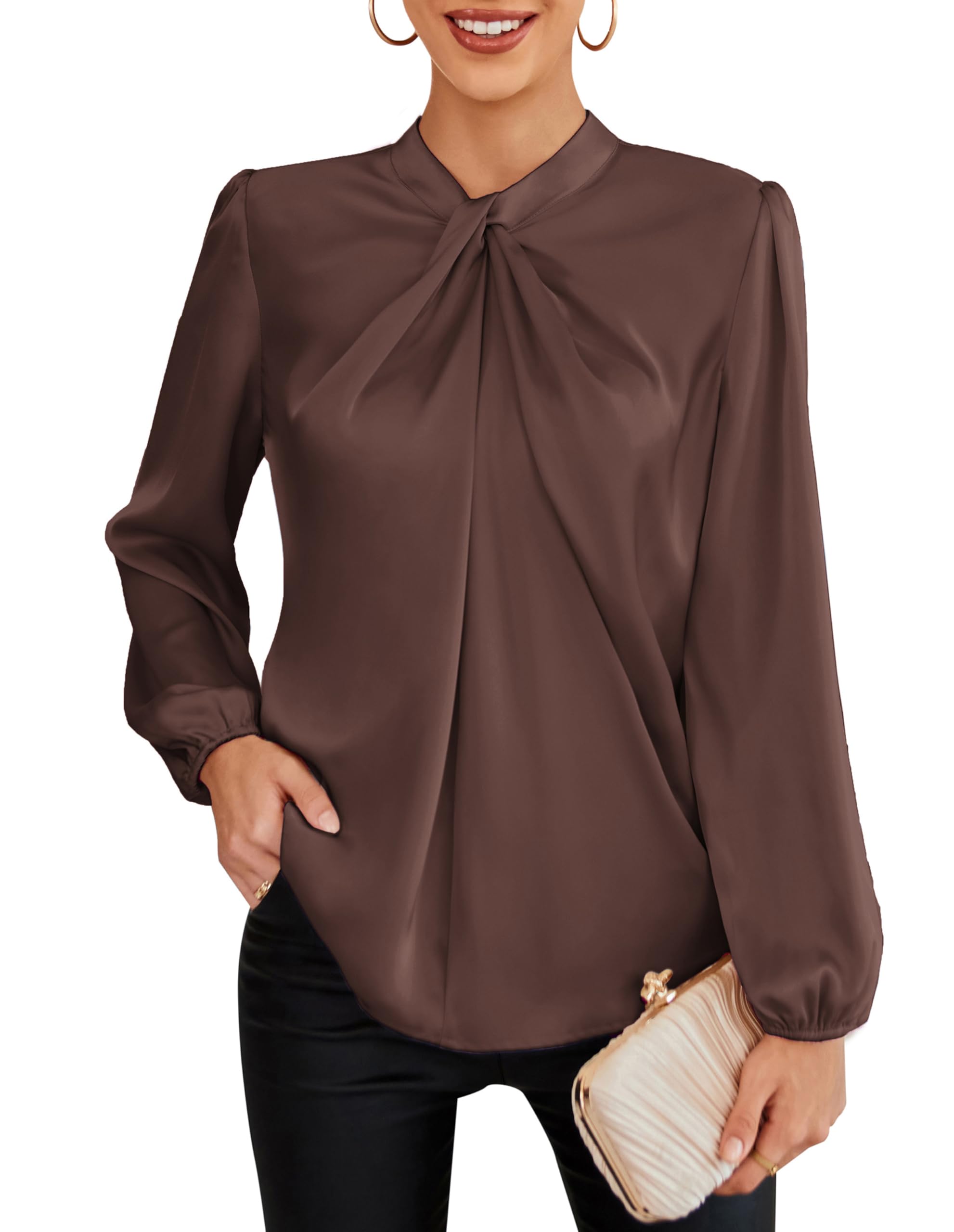 Blouse Satinée Col Plissé Ambre