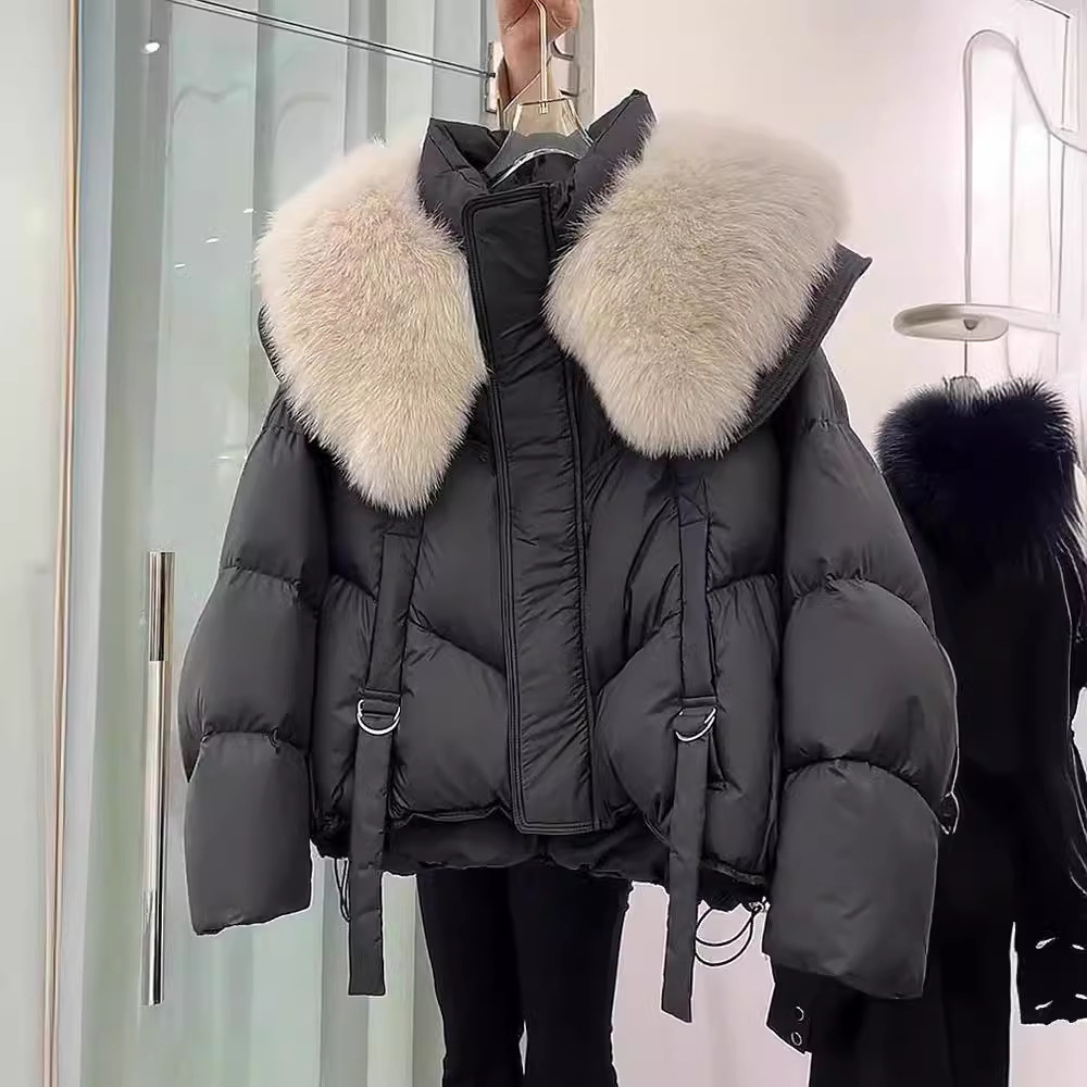 Short Puffer Jacket with Premium Fur Collar