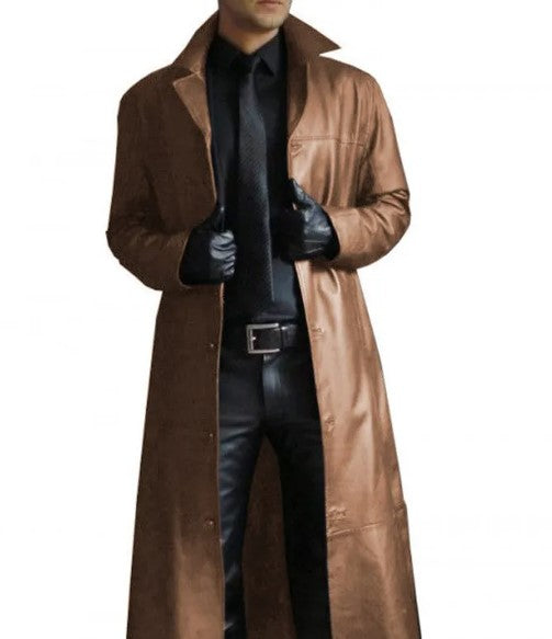 Iconic Long Leather Trench Coat